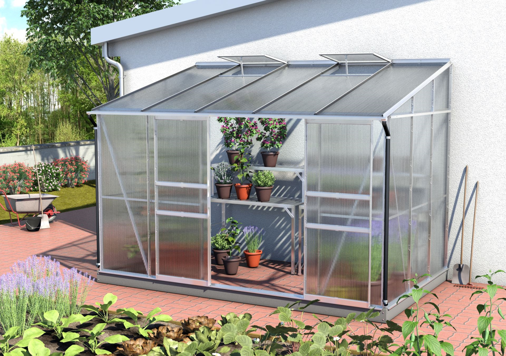 Vitavia Ida muurserre - 6,5m² - met 4 mm polycarbonaat - Aluminium
