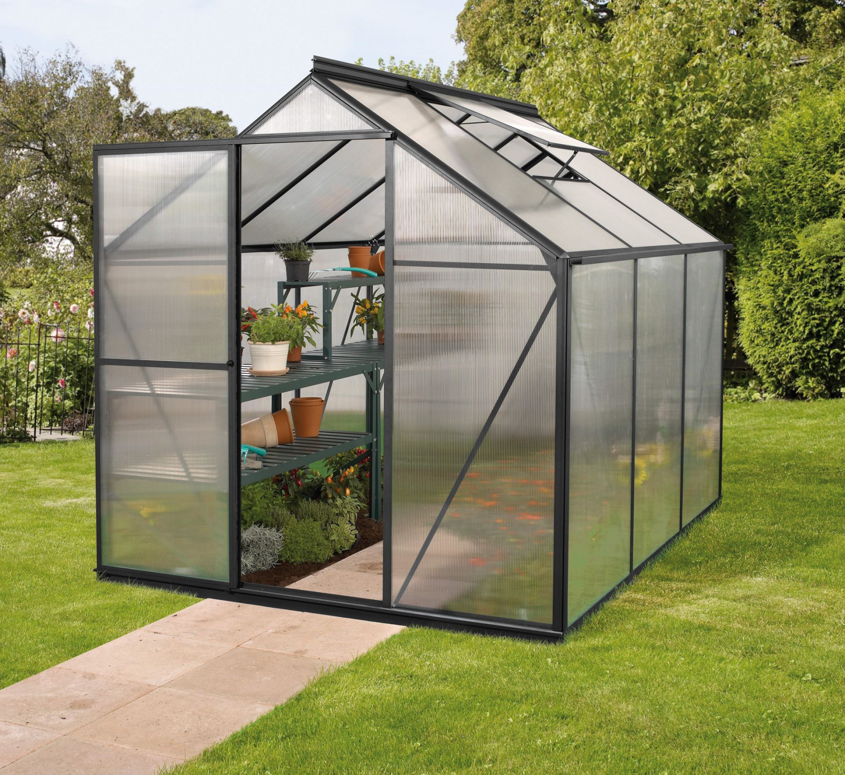 Vitavia Triton serre - 3,8m² - met 6 mm polycarbonaat - Zwart