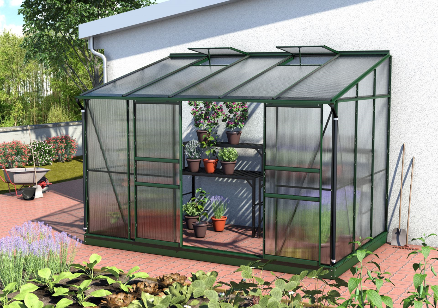 Vitavia Ida muurserre - 6,5m² - met 4 mm polycarbonaat - Donkergroen