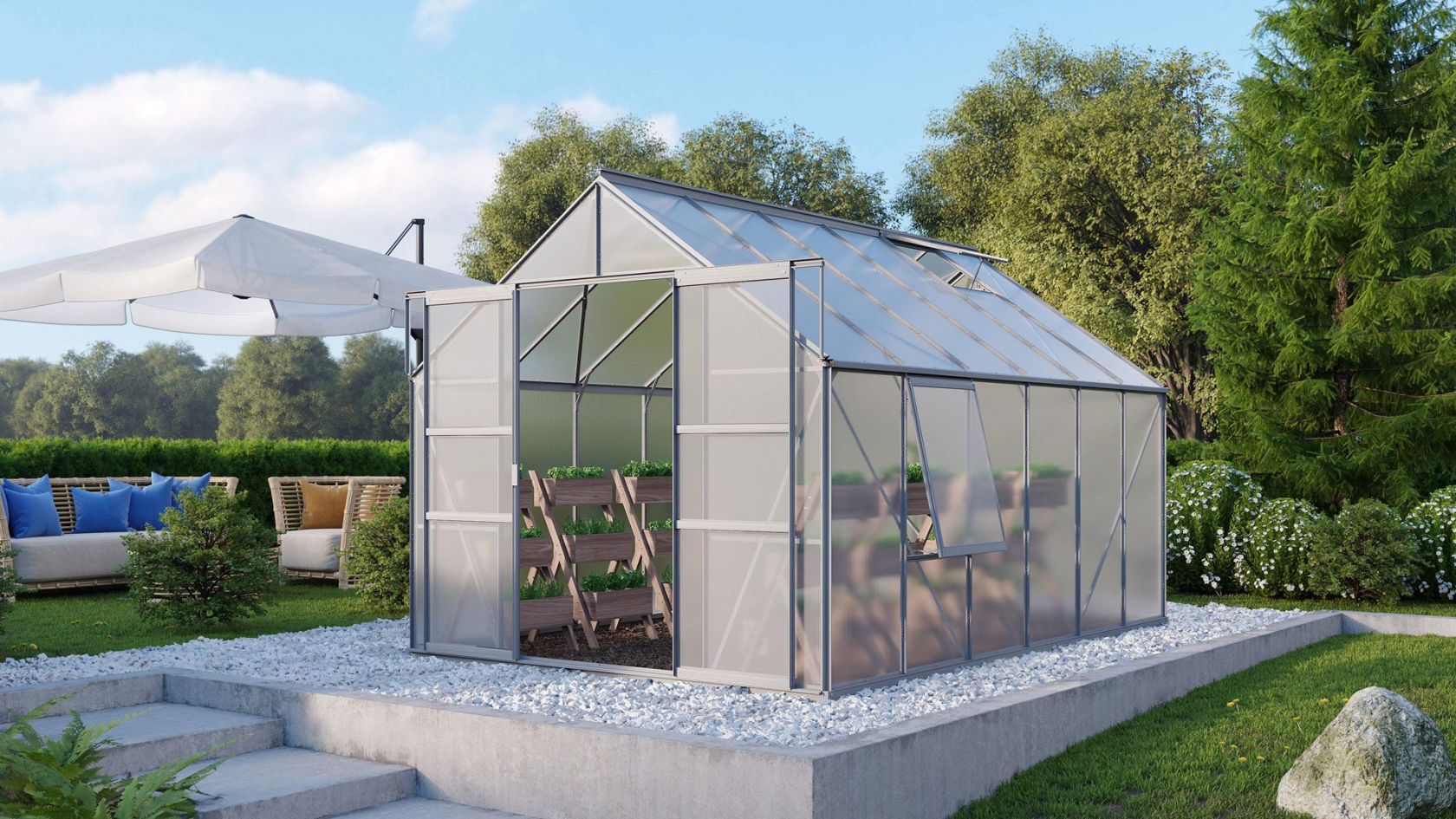Vitavia Meridian 2 serre - 9,9m² - met 4 mm polycarbonaat - Aluminium