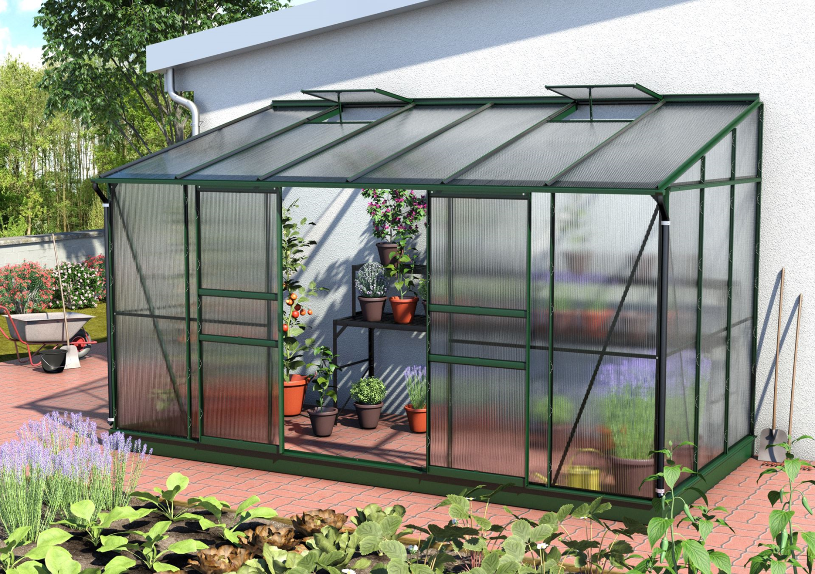 Vitavia Ida muurserre - 7,8m² - met 4 mm polycarbonaat - Donkergroen