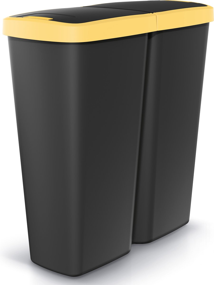 Prosperplast Keden Compacta Q Duo Vuilnisbak - Geel/Zwart - 50 Liter - Dubbel deksel