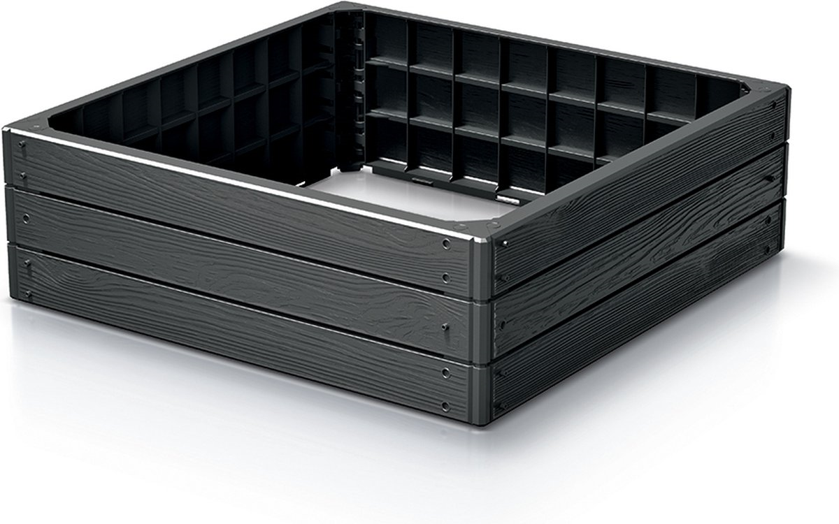 Prosperplast Tuinbed Base Woody - Antraciet - 75,6 x 75,6 x 25 cm - Houtlook