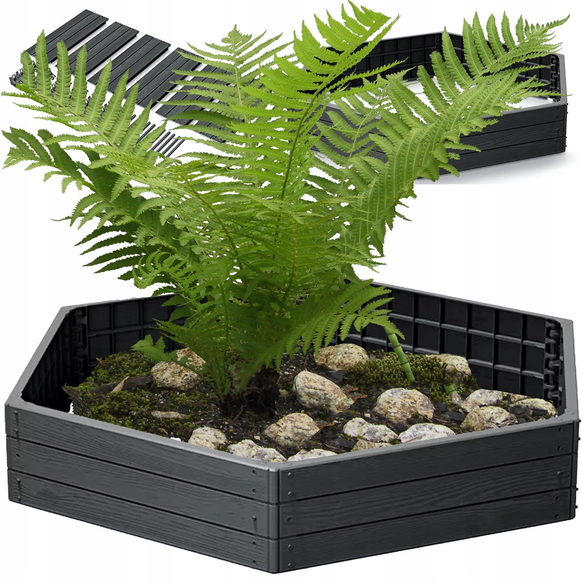 Prosperplast Modulaire Verhoogde Bloembak Garden XL - 148 x 129 x 25 cm - Antraciet afbeelding