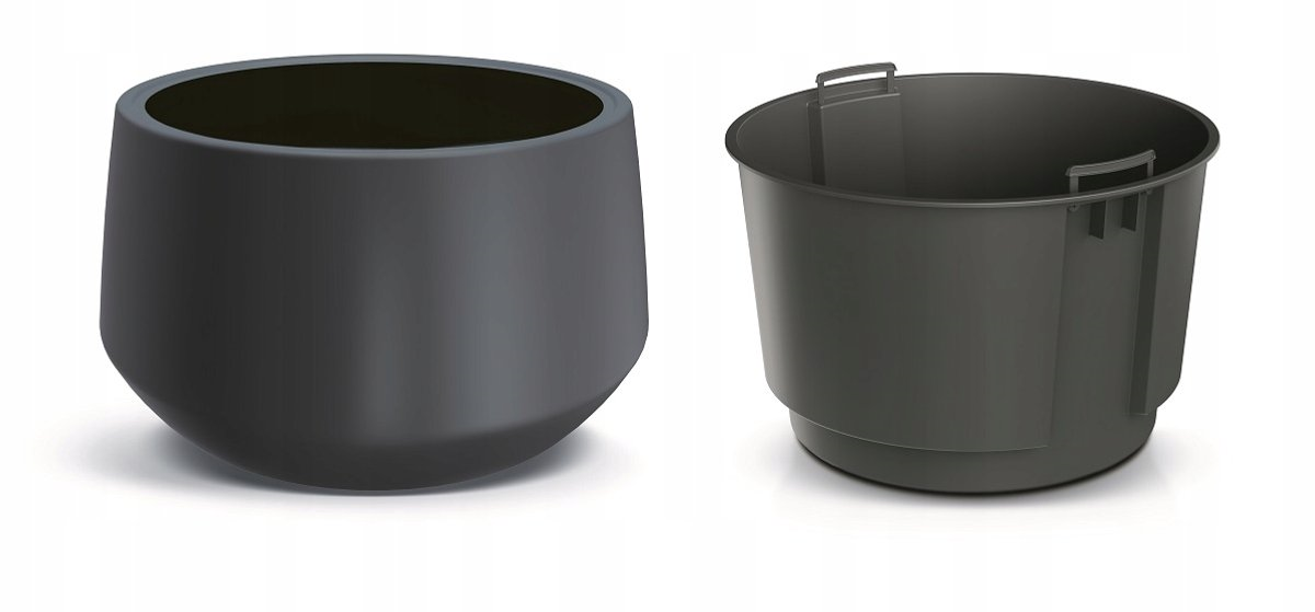 Prosperplast Heos Bloempot - Ø 39 cm - Antraciet - Incl. inzet