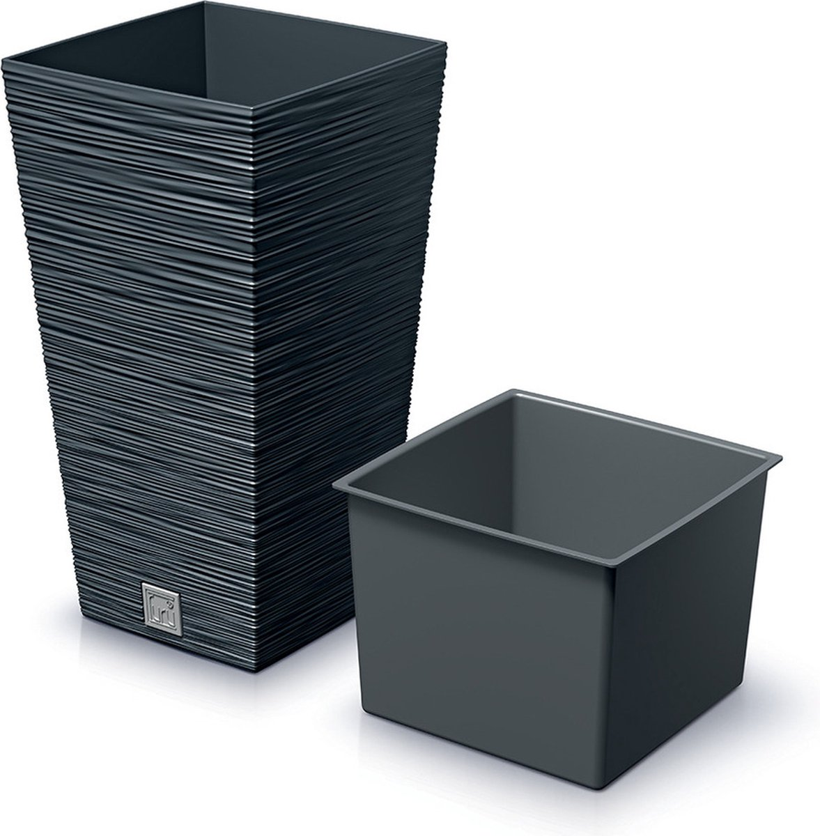 Prosperplast Furu Square Hoge Bloempot - Antraciet - 24x24 cm - Met binnenpot
