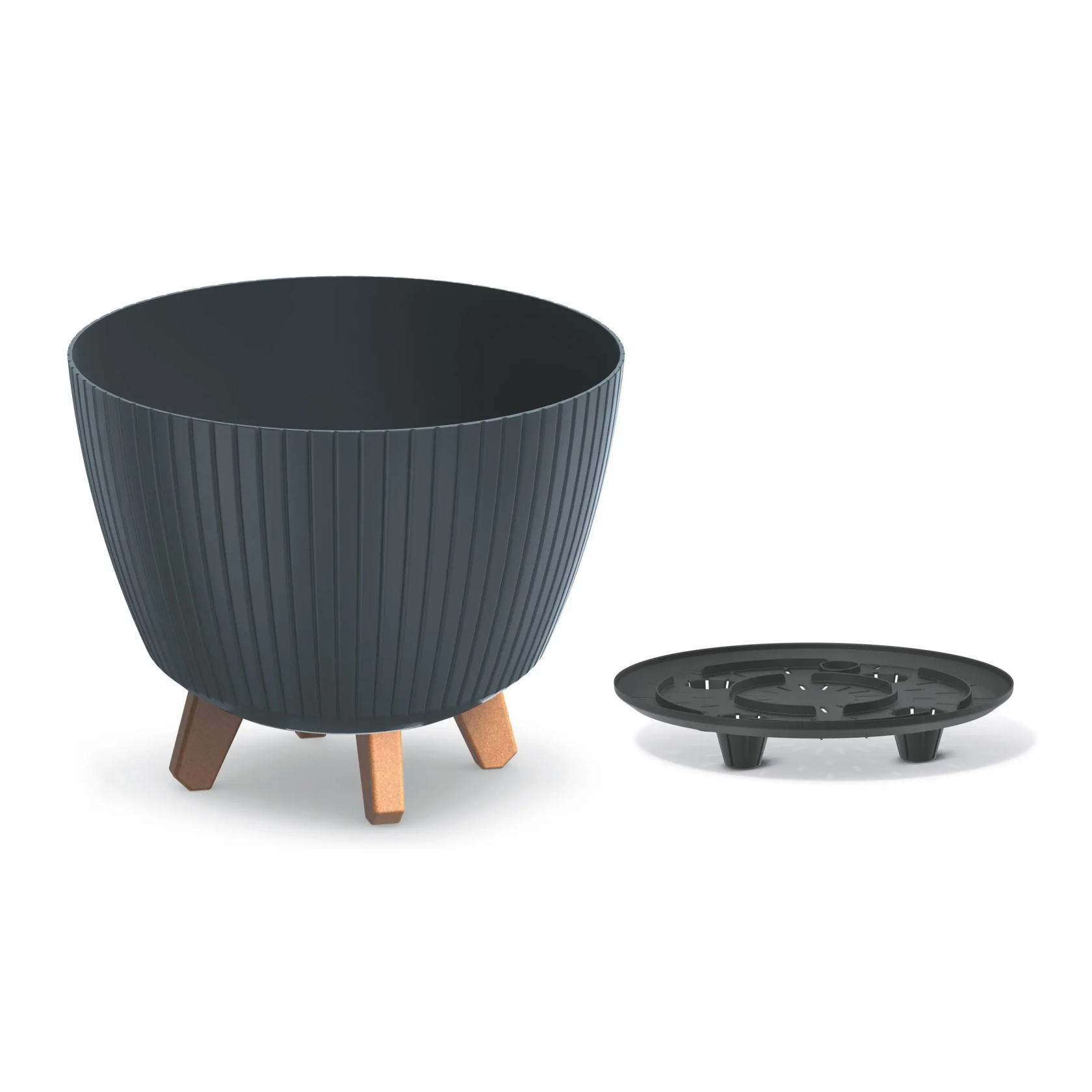 Prosperplast Lamia Bloempot -Ø 28,8 cm - Antraciet - Geribbeld op poten afbeelding