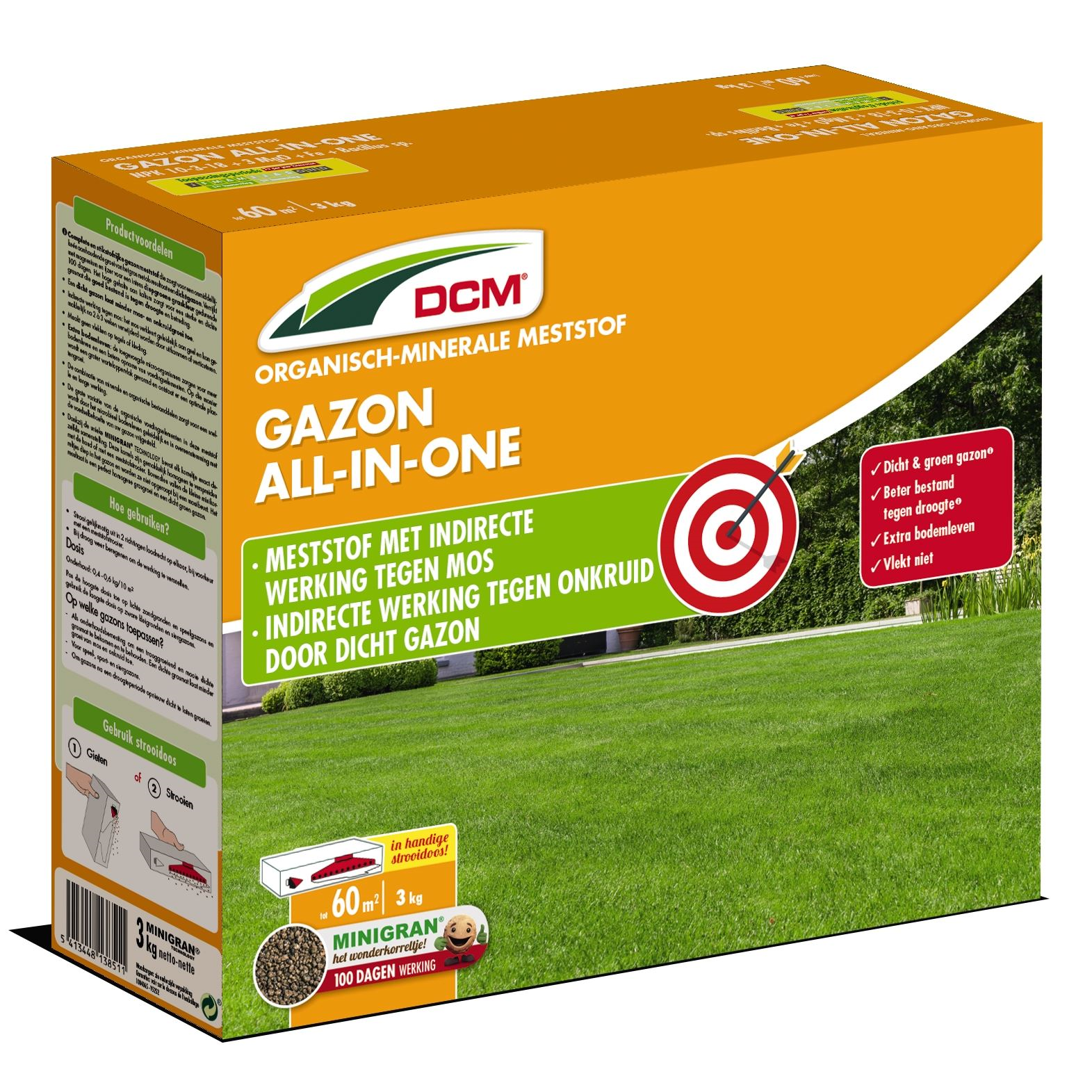 DCM gazonmeststof 3 kg voor 60 m²- All-in-one