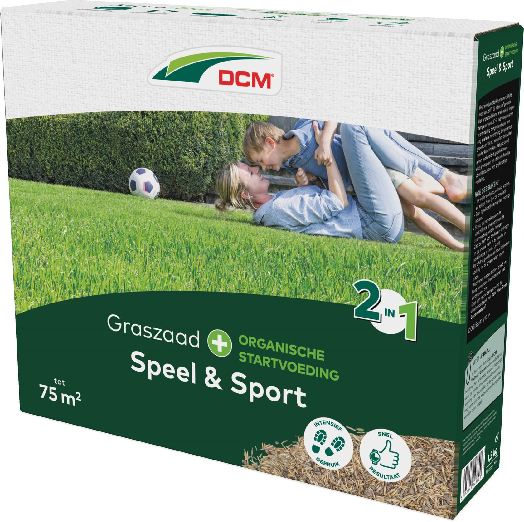 DCM graszaad 1,5kg tot 75m² - 2-in-1 Speel & Sport Plus incl. organische startvoeding - ijzersterk gazon