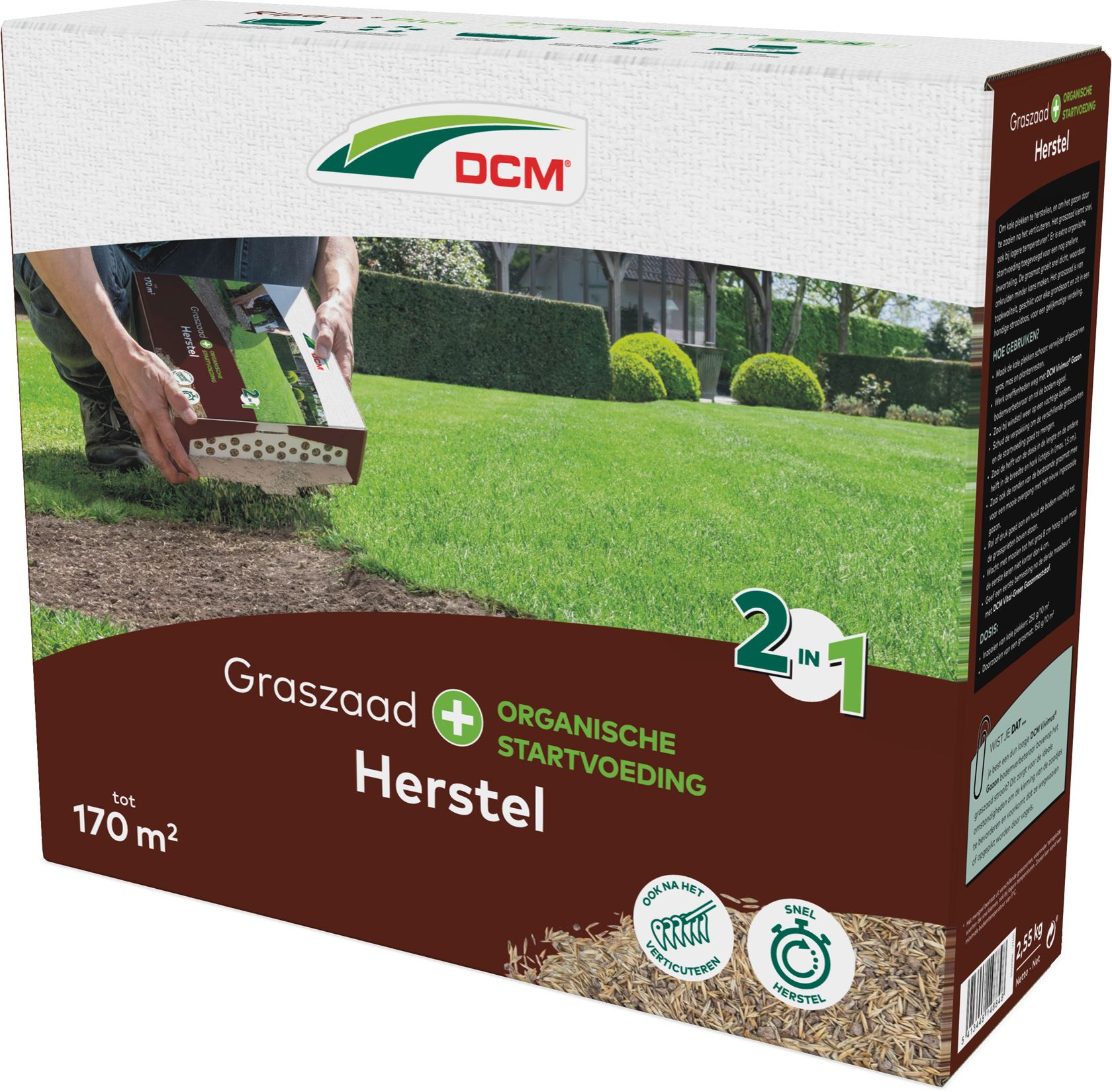 DCM graszaad 2,55kg tot 170m² - 2-in-1 Herstel Plus incl. organische startvoeding - kale plekken herstellen