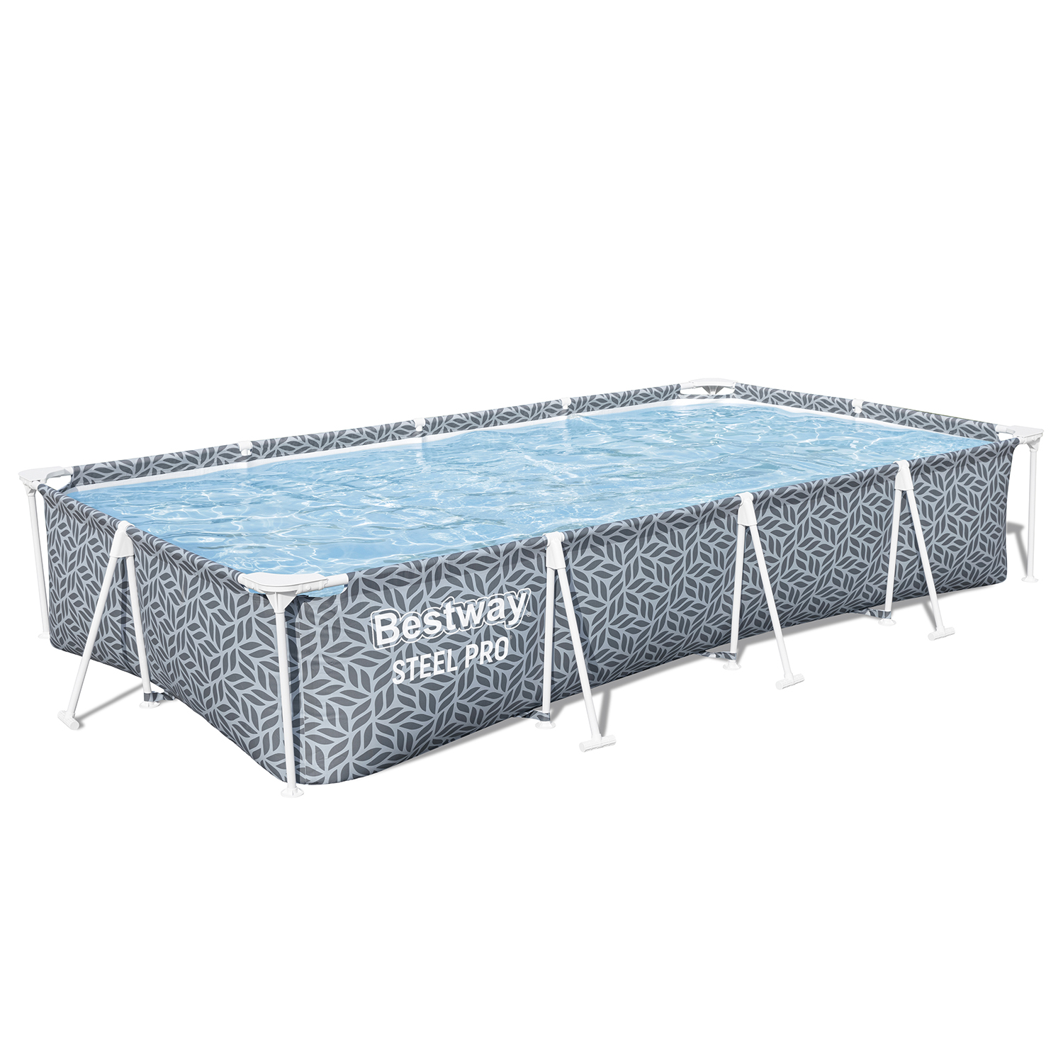 Bestway Steel Pro opbouwzwembad - rechthoekig - L366 x B201 x H66 cm - bladmotief afbeelding