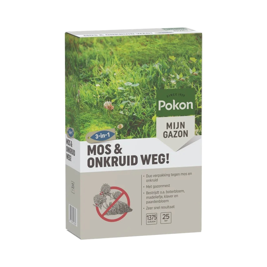Pokon Mos en Onkruid Weg! 25m2 (3 in 1) - Duo verpakking tegen mos en onkruid afbeelding
