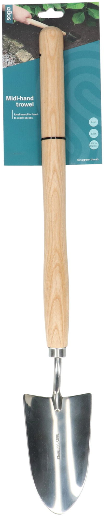 SOGO Plantschep met Lange Steel - Roestvrijstaal & FSC Hout - 55 cm