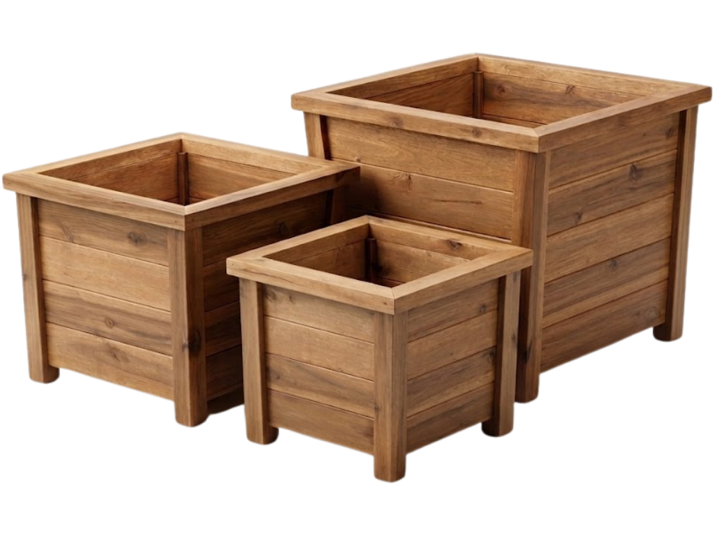 Famiflora Acacia 3-delige Bloempot Set - Hout - 3 verschillende maten - Met drainagegaten