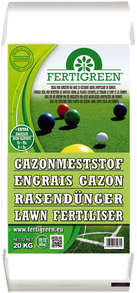 Fertigreen gazonmeststof 20 kg voor 500M² - Compleet 15-3-12+ 3MgO+23SO3+SP+SCDC+C-PRO