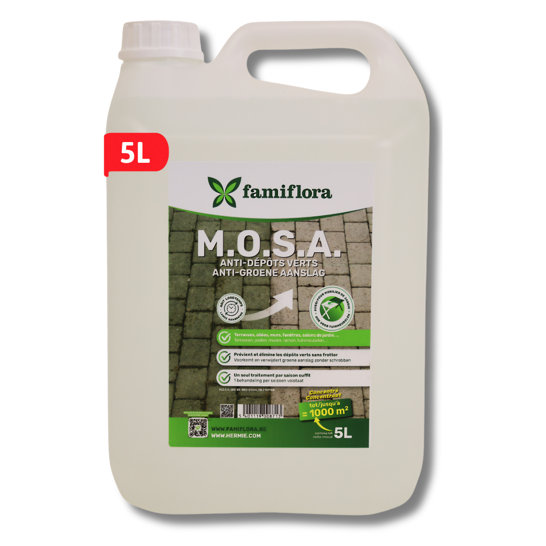 Famiflora - MOSA - 5L - tegen mos en groene aanslag - Geschikt voor 100L water (1000 m2)