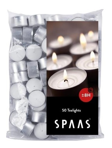 Spaas Theelichtjes - 50 stuks - +/- 8 branduren per stuk - Wit