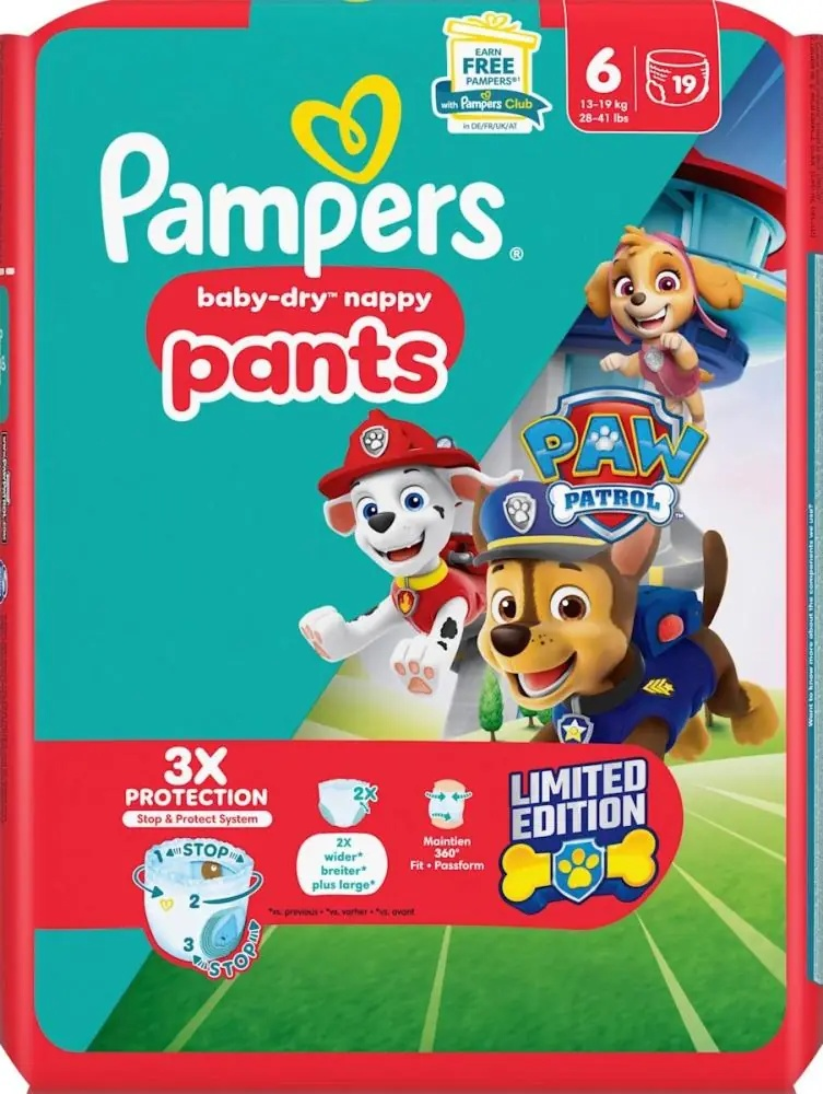 Pampers Baby-Dry Pants - Maat 6 - 19 Luierbroekjes (14-19 KG) - Stop & Protect - Paw Patrol limited edition