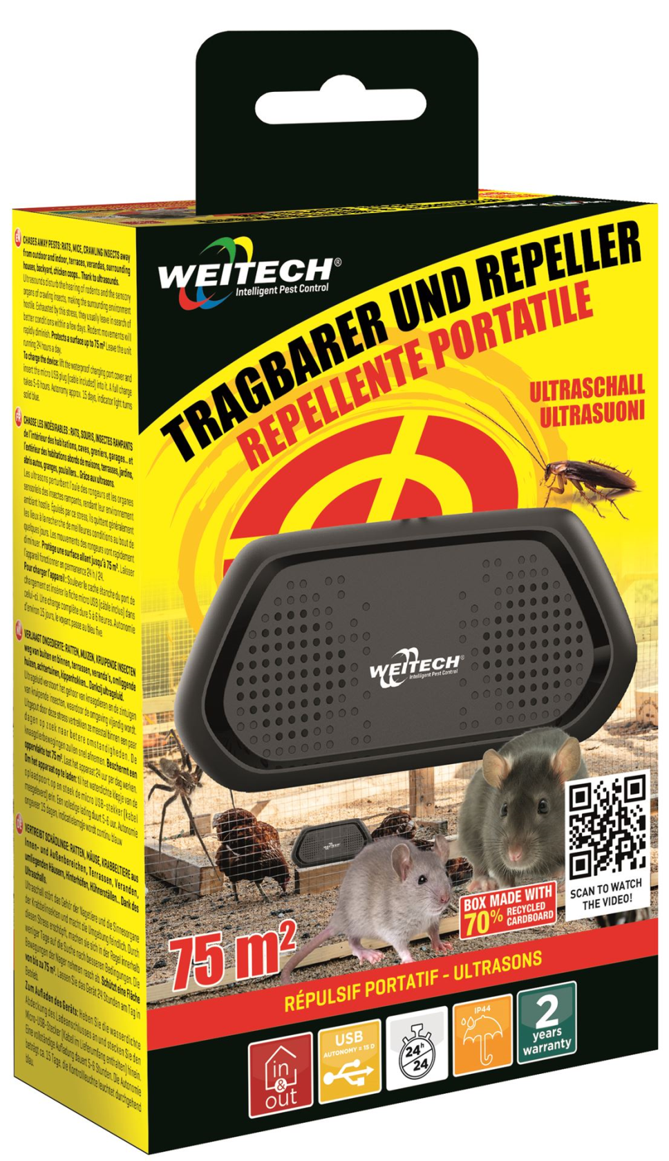Weitech WK0344 Waterproof Knaagdierverjager - Ultrasoon - Voor binnen én buiten