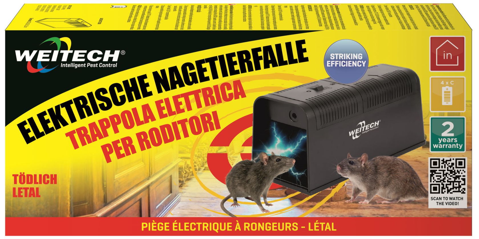 Weitech WK0650 Elektrische Ratten- en Muizenval - 5000V schok - Op batterijen
