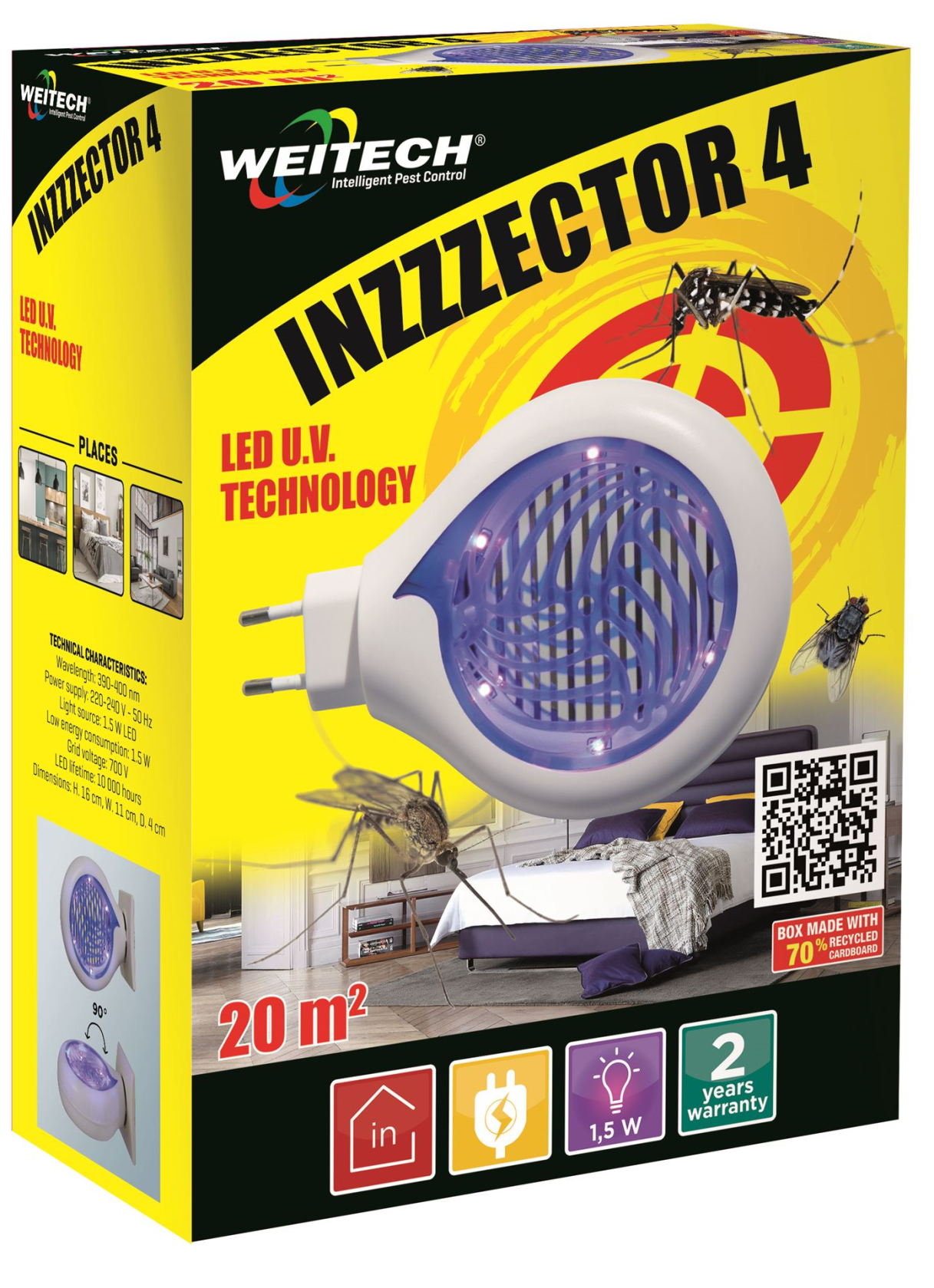 Weitech WK8203 Inzzzector4 Insectenlamp - 30 m² - UV LED