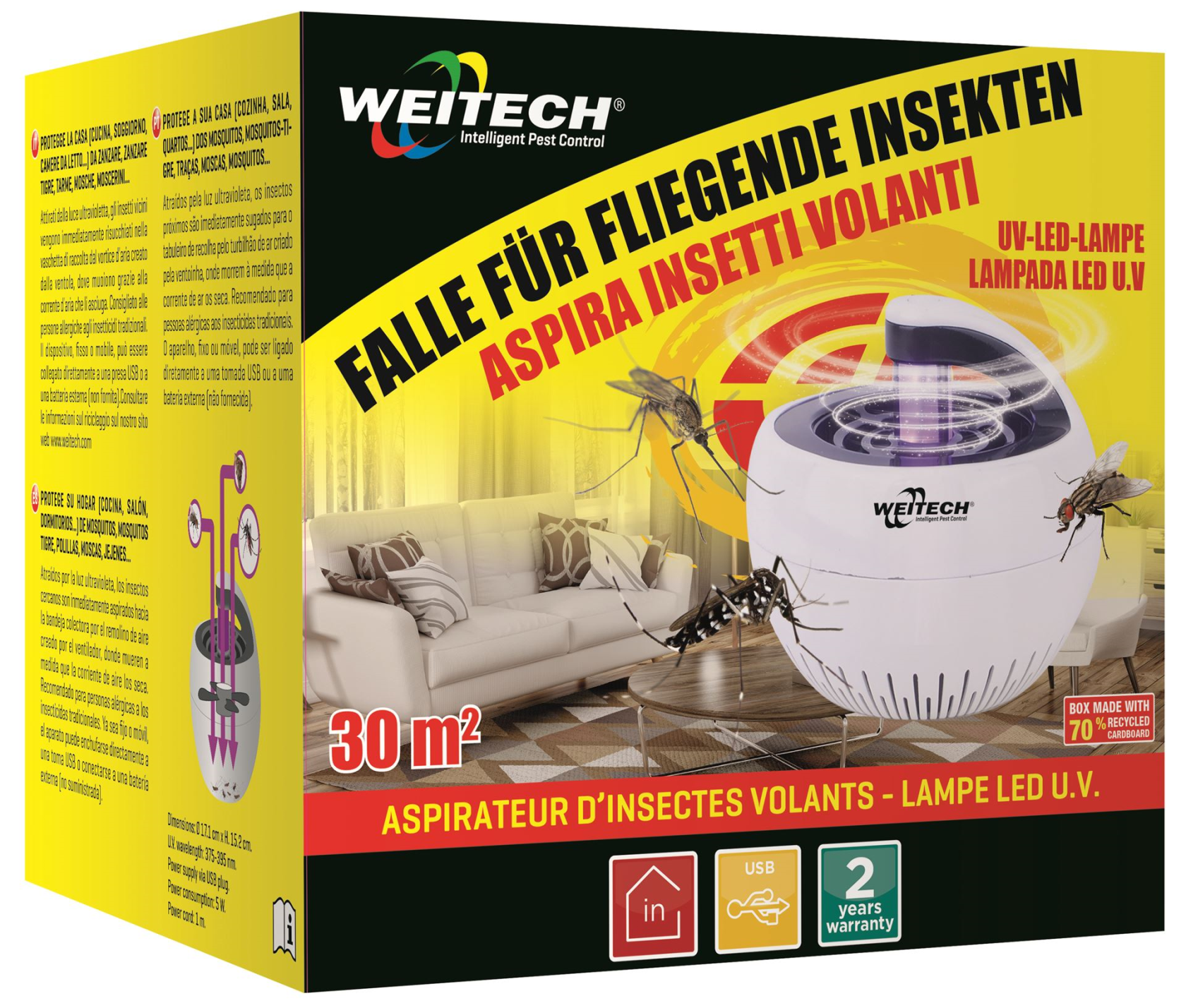 Weitech WK8204 Insectenvanger met Ventilator - 30 m² - USB