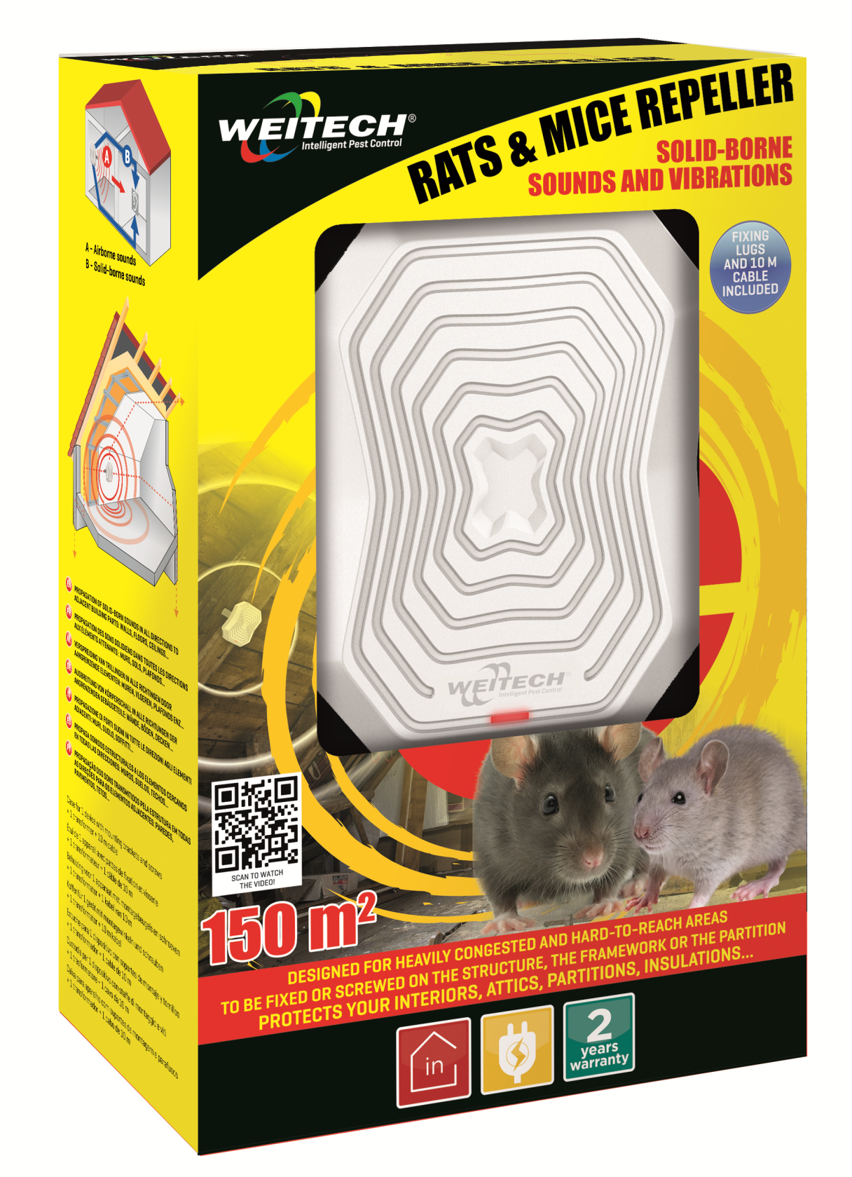 Weitech WK0400 Ratten- en Muizenverjager - 150 m² - Voor intensief gebruik - Met kabel