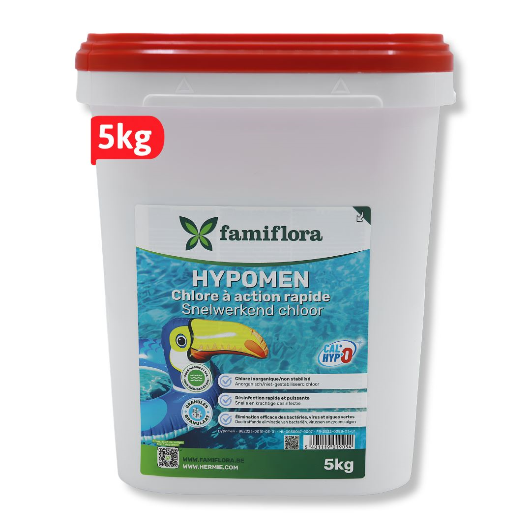 Famiflora - Hypomen snelwerkend anorganisch chloor 5kg - granulaat - niet-gestabiliseerd chloor