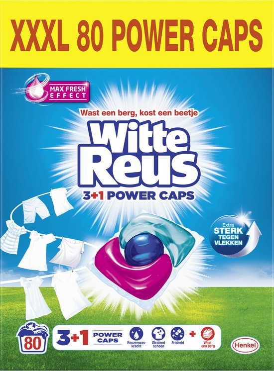 Witte Reus Power Caps Wascapsules - Wit Wasgoed - Voordeelverpakking - 2x 40 Wasbeurten