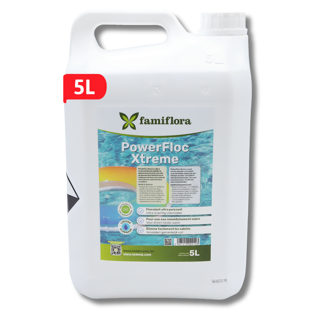Famiflora PowerFloc Xtreme vloeibaar 5L - Krachtig vlokmiddel voor kristalhelder zwembadwater
