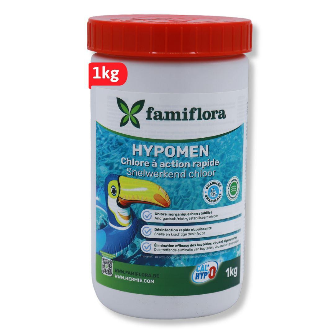 Famiflora - Hypomen snelwerkend anorganisch chloor 1kg - granulaat - niet-gestabiliseerd chloor