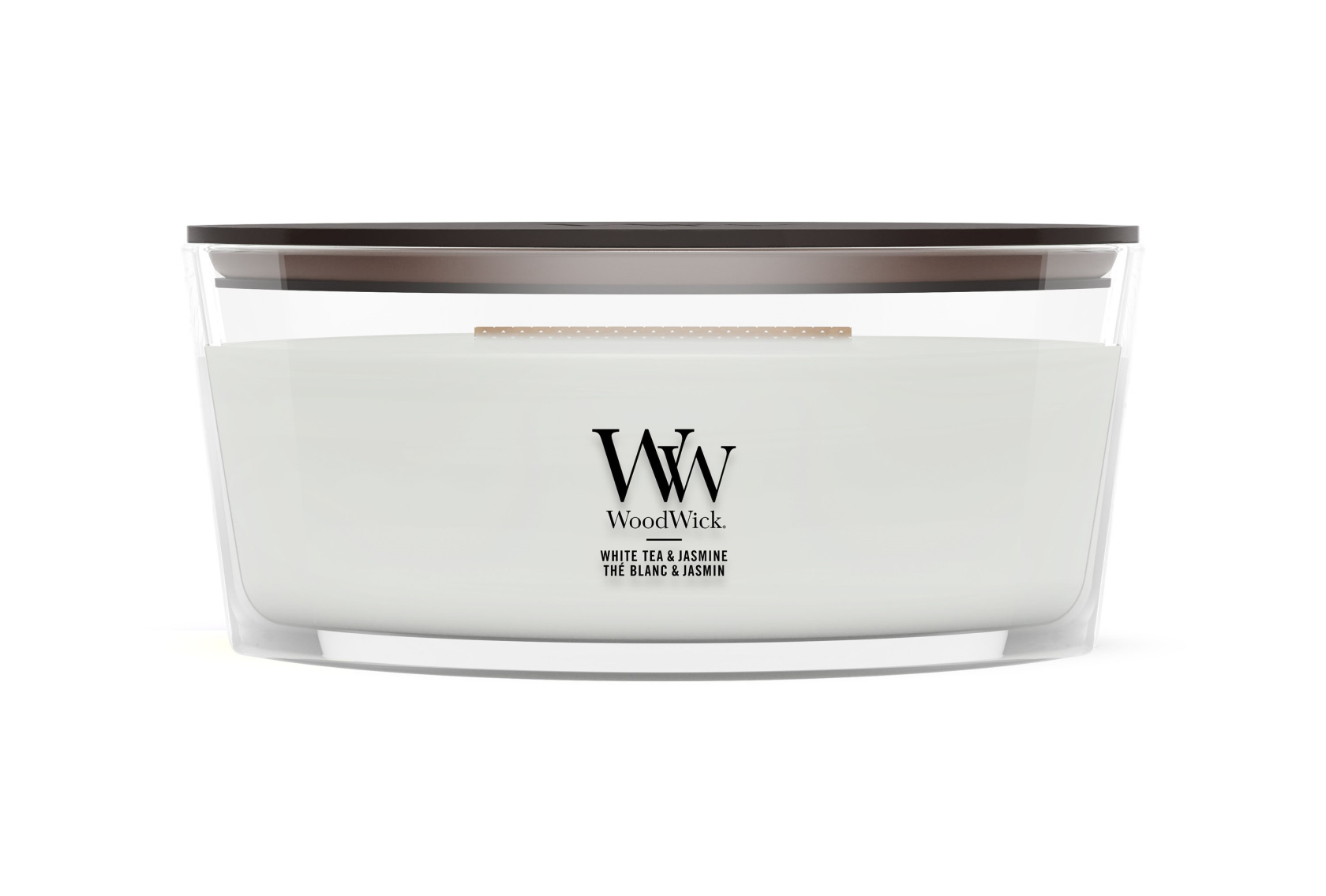 WoodWick geurkaars - Ellipse HearthWick Flame - White Tea & Jasmine
