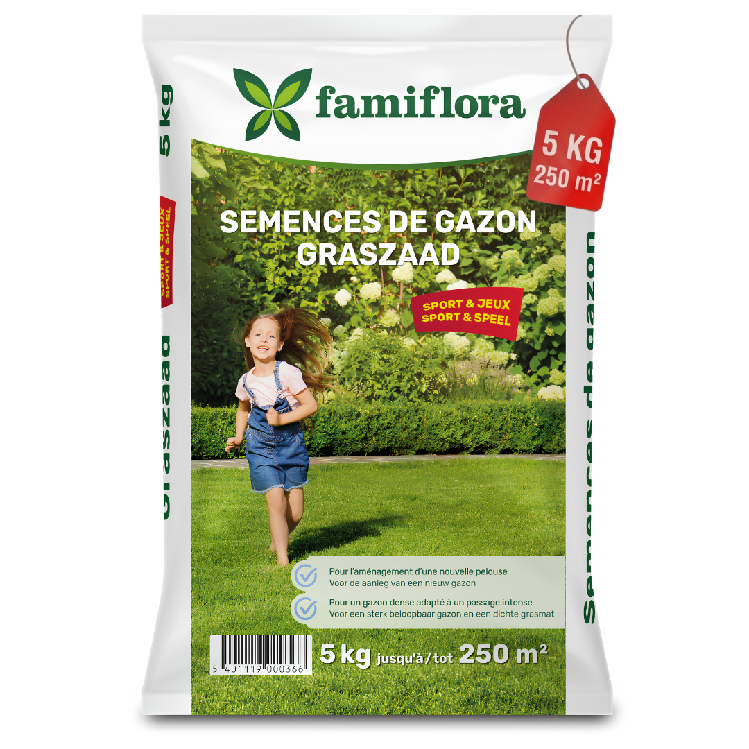 Famiflora graszaad 5kg tot 250m² - Speel & Sport - voor aanleg nieuw gazon