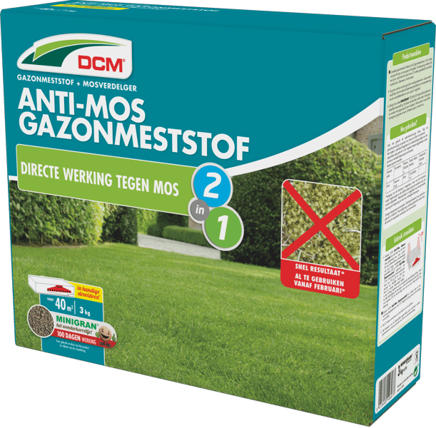 DCM Anti-mos gazonmest 2in1 - 3kg NPK 10-0-7 met ijzer Fe