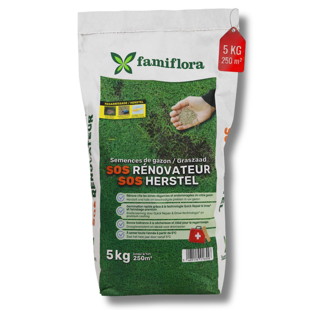 Famiflora graszaad 5kg tot 250m² - SOS herstelgazon - snel herstel kale plekken