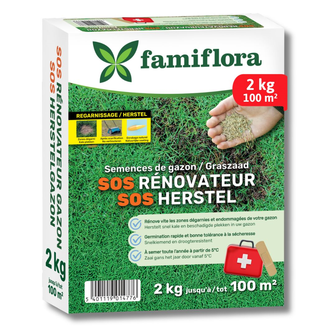 Famiflora graszaad 2kg tot 100m² - SOS herstelgazon - snel herstel kale plekken