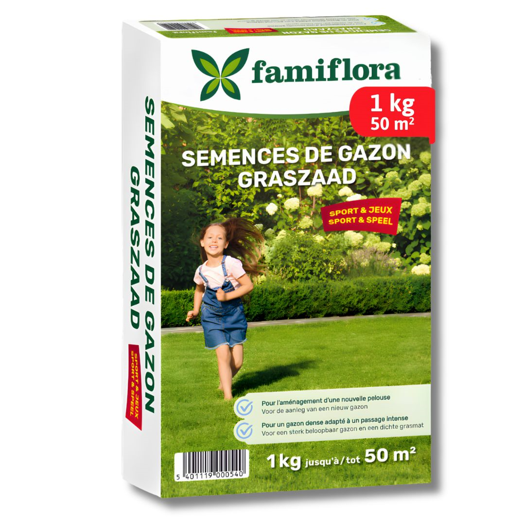 Famiflora graszaad 1kg tot 50m² - Speel & Sport - voor aanleg nieuw gazon - 1kg tot 50m²