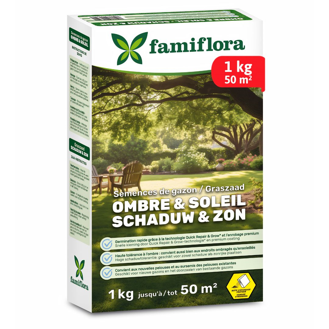 Famiflora graszaad 1kg tot 50m² - Schaduw & zon - ideaal voor een schaduwgazon