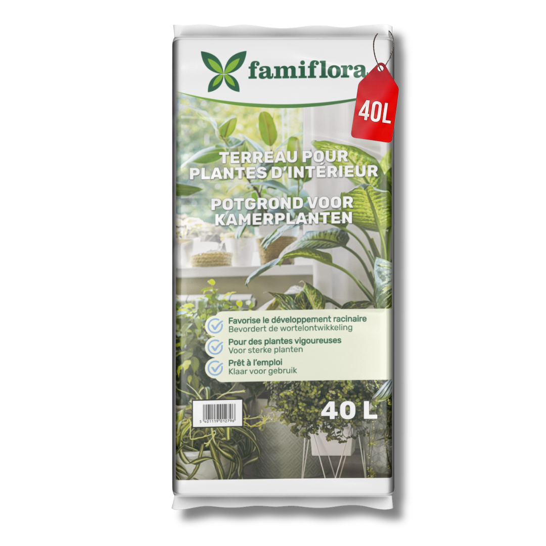 Famiflora Potgrond Kamerplanten 40L Premium - Rijk Voedingspakket - Voor Binnenplanten - Luchtig & Zorgeloos