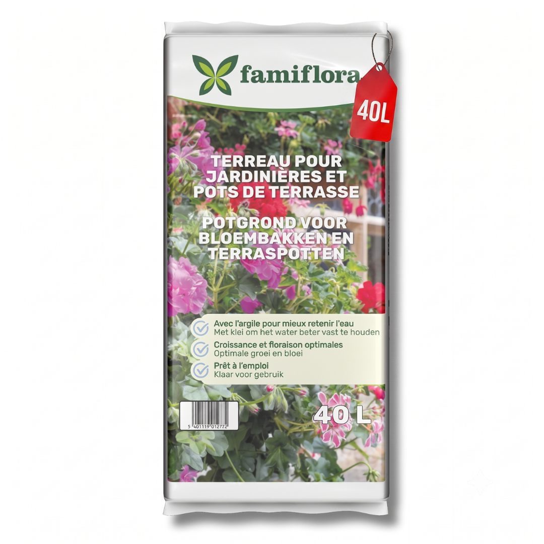 Famiflora Potgrond Bloembakken 40L - Rijk aan Voeding - Voor Bloemen en Sierplanten - Luchtig & Voedzaam