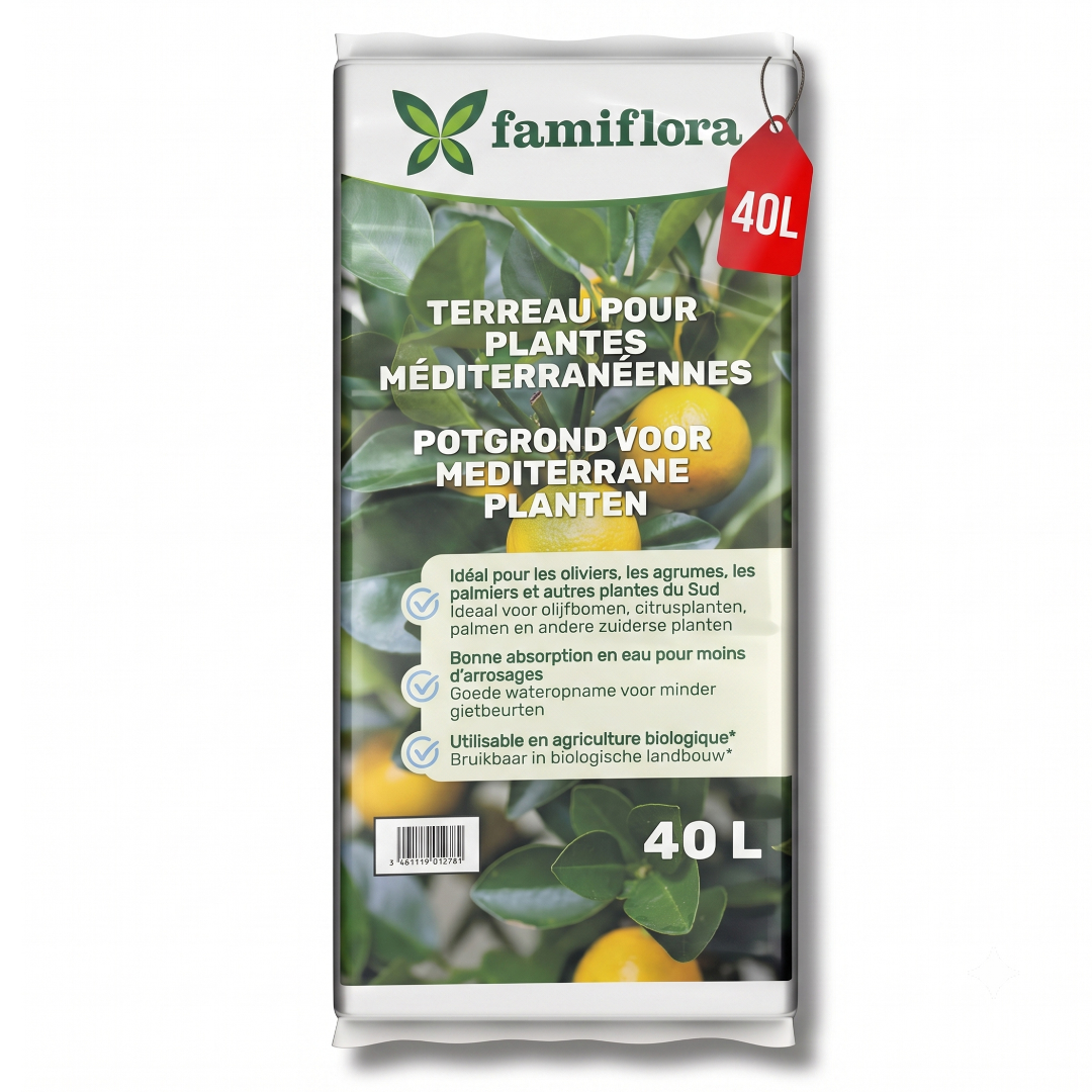 Famiflora Potgrond Mediterrane Planten 40L - Rijk Aan Voeding - Voor Olijfbomen, Lavendel & Citrus - Luchtig & Voedzaam