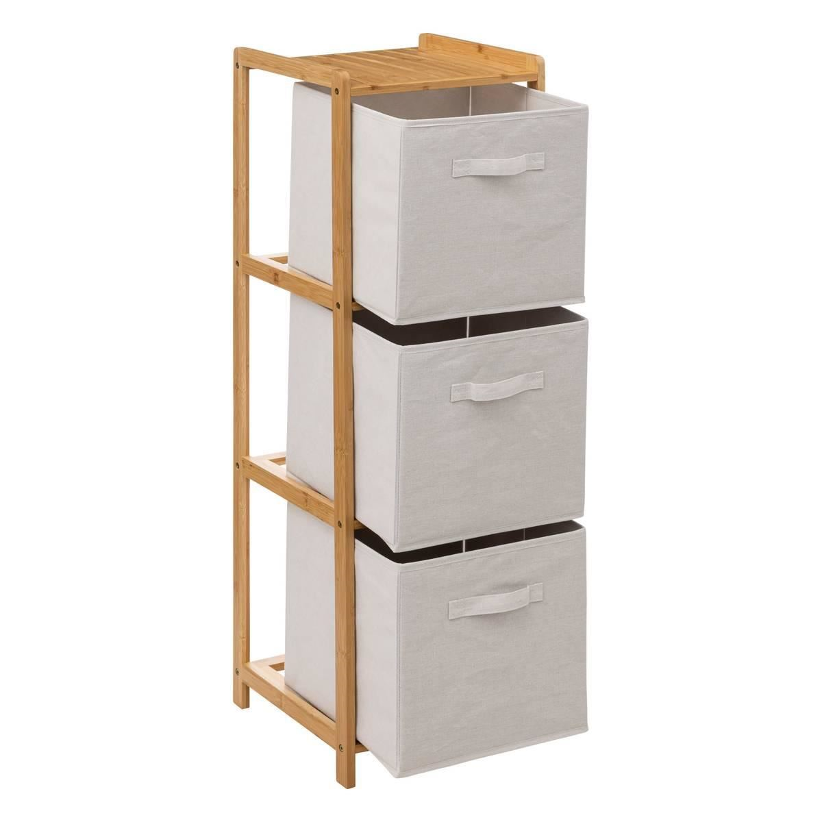 5Five Tidy Box Opbergkast - 3 Polyester Manden - 35 x 33 x 109 cm - Beige