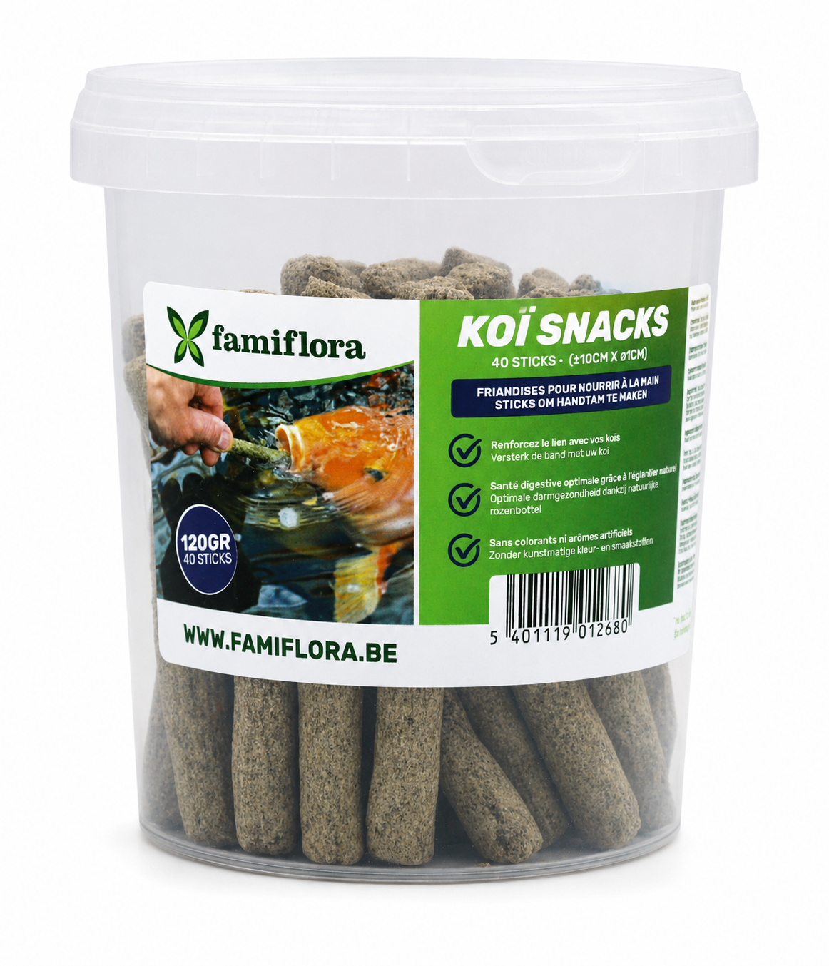Koi Sticks 1L – Handtam voer – 40 sticks x 120g – Met rozenbottel – Natuurlijk & licht verteerbaar