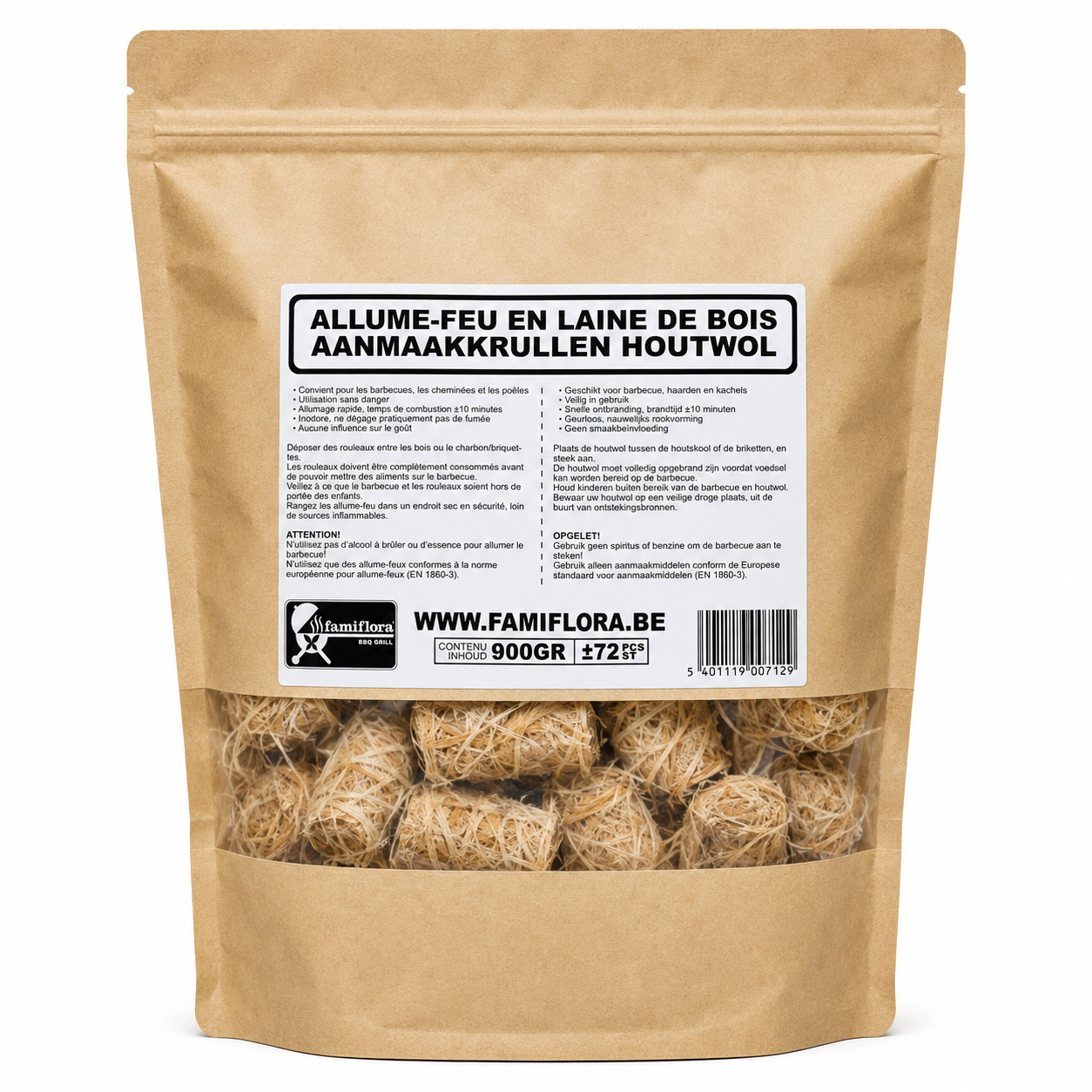 Famiflora houtwol aanmaakkrullen - 900 gram (ca. 72 stuks)