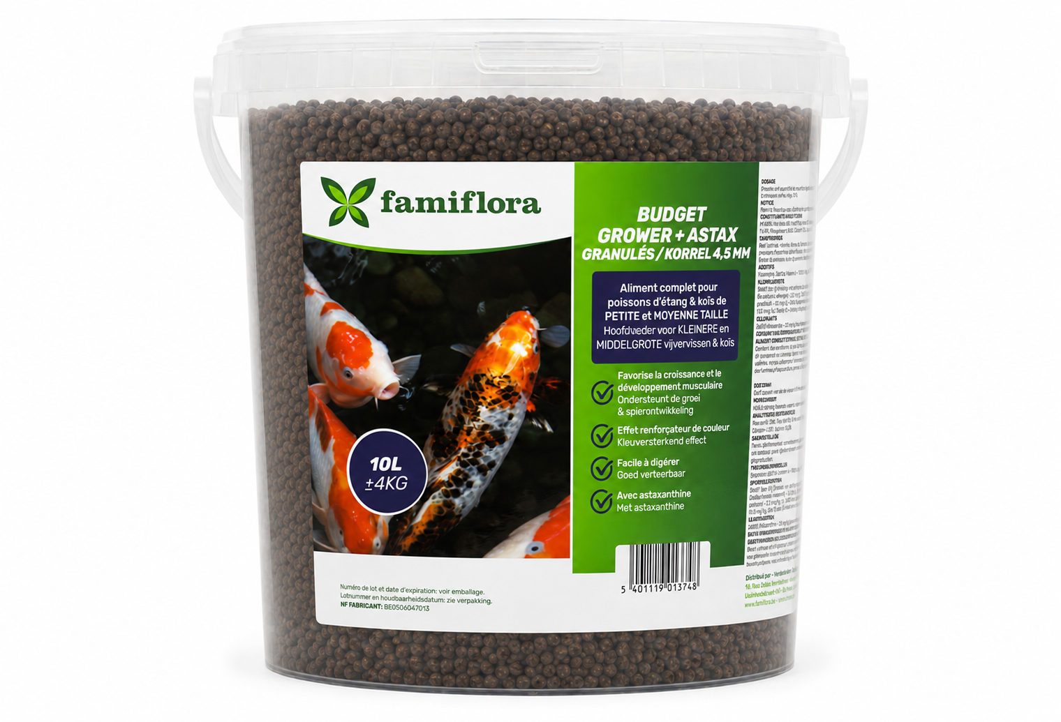 Famiflora Grower Astax 4,5 mm - Vijvervissen & Koi - 10 Liter (ca. 4KG)