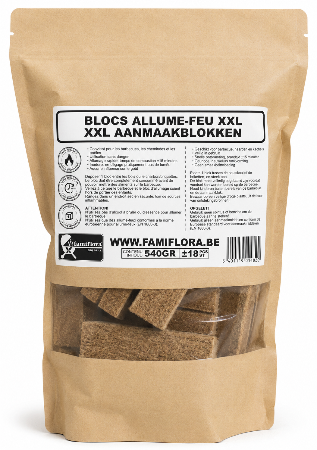 Famiflora Aanmaakblokjes XXL – Bruin – 540g – 18 stuks