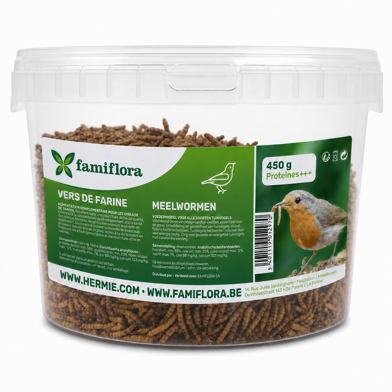 Famiflora gedroogde meelwormen 450 g = ± 2,7L in hersluitbare emmer - voor tuinvogels
