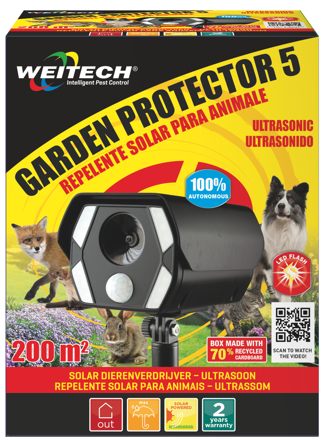 Weitech WK0057 Garden Protector Dierenverjager - 200 m² - Ultrasoon - Batterijen