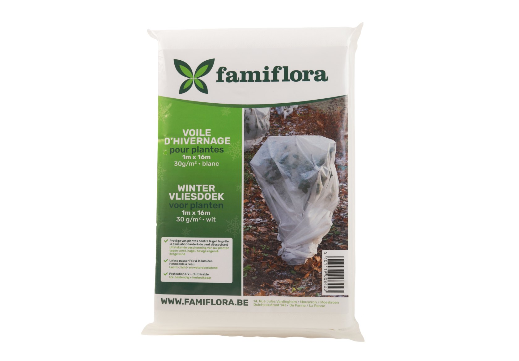 Famiflora winter vliesdoek voor planten 1x16m – 30 g/m² – Vorstbescherming – Ademend – UV-bestendig