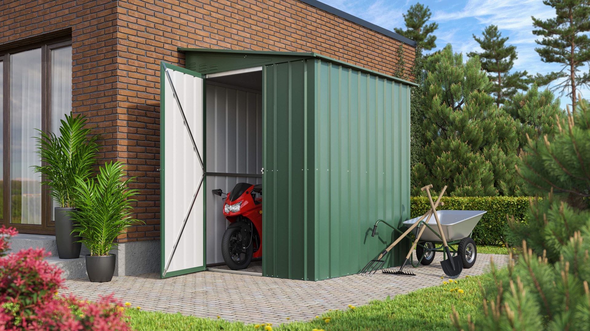 Vitavia Aanbouw -tuinberging LeanTo 56 H178 - jade groen - Tuinberging metaal - L144 x 171 x 203 cm afbeelding